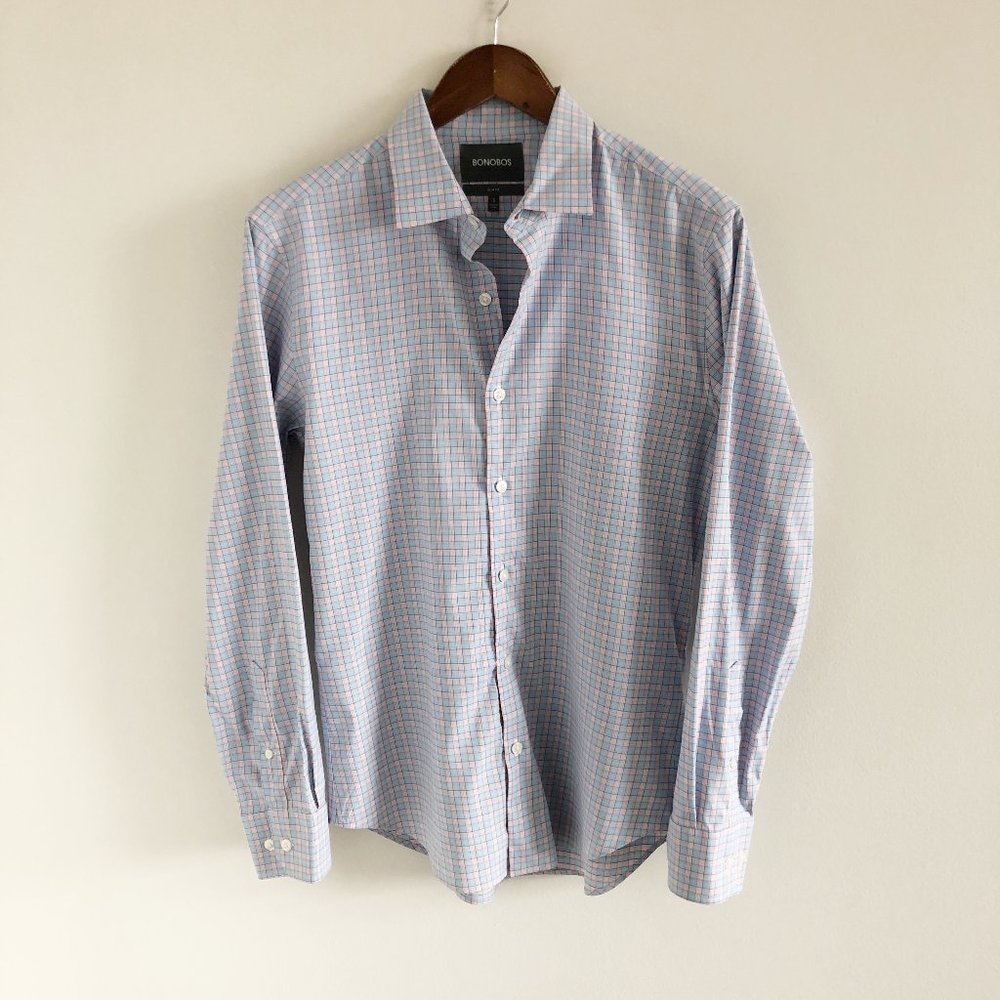 Bonobos Slim Fit Blue Pink Plaid Shirt S